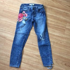 Distressed and Embroidered Jeans